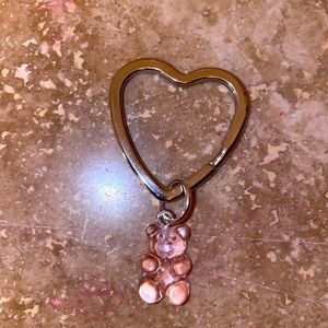 heart keychain with light pink gummy bear